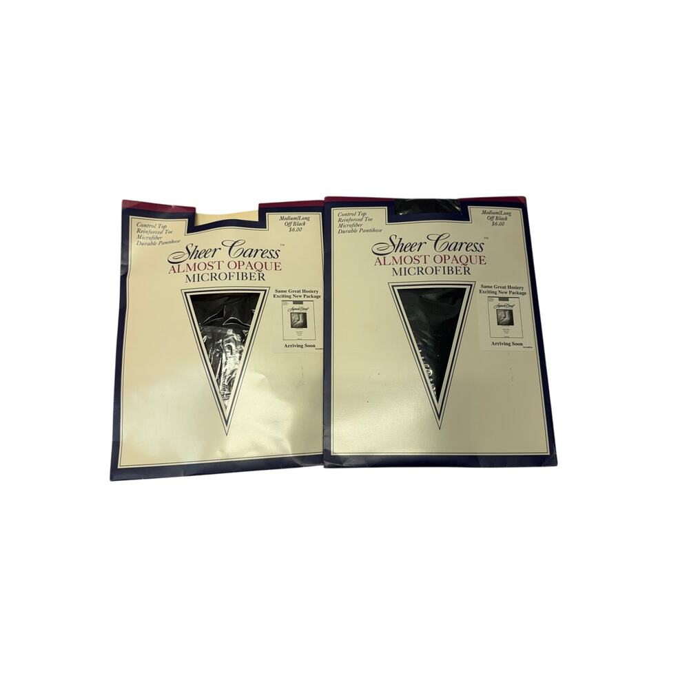 2 Sheer Caress almost opaque microfiber Pantyhose Black medium/long off black